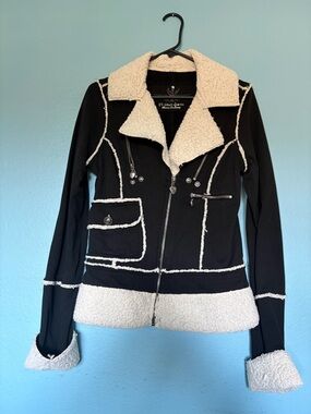 TWISTED HEART Black Jacket with Cream Sherpa Trim